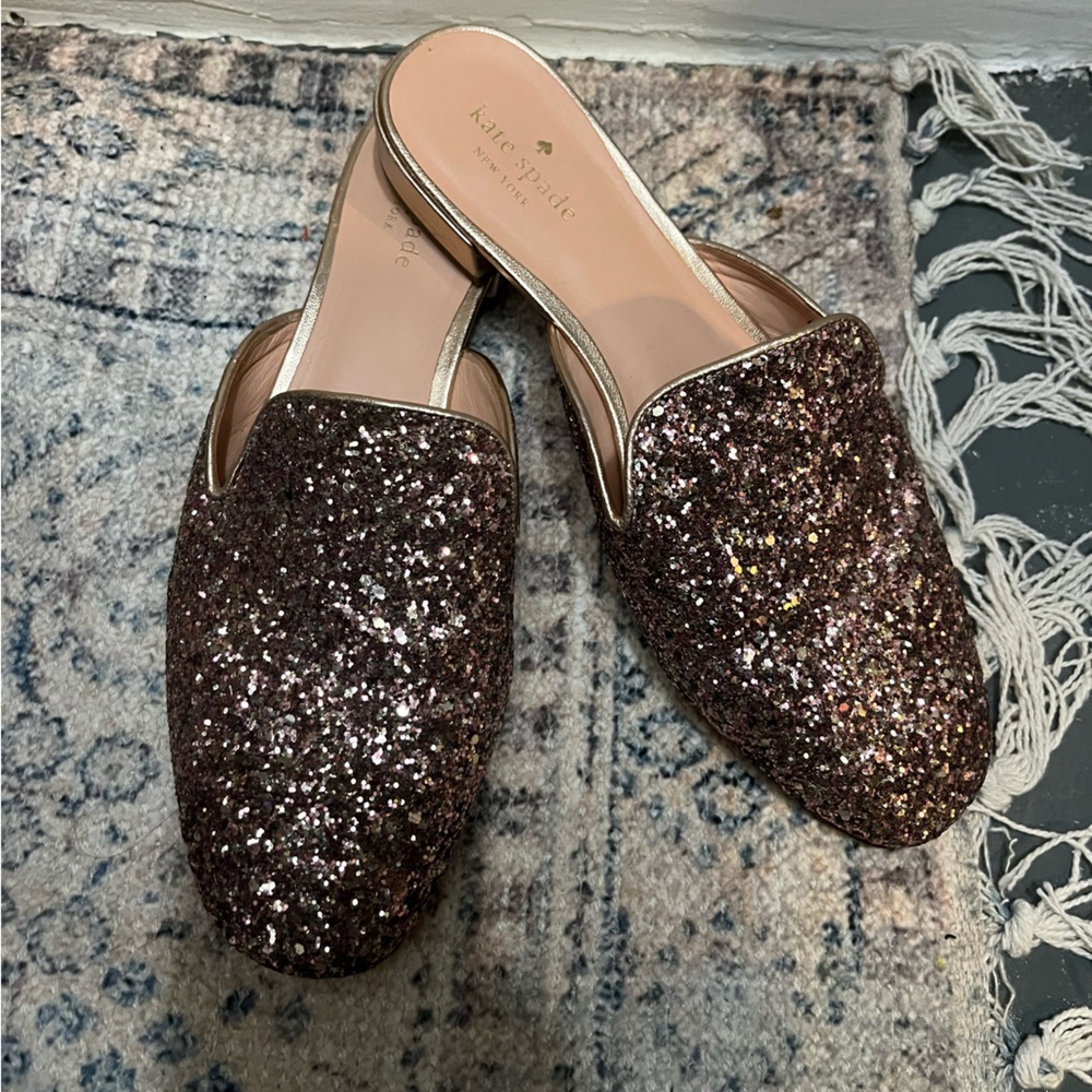 Kate Spade Gowan pink glitter slip on mules